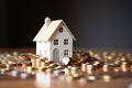 Building dreams coins in white piggy bank symbolize house savings