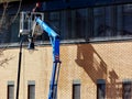 Building elevation view. window and exterior washing and cleaning at high elevation Royalty Free Stock Photo