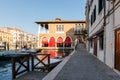 Building of empty openair seafood market Mercato di Rialto in Venice.