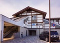 The building exterior and entrance to the historical Saga-Arashiyama train station in the afternoon Royalty Free Stock Photo