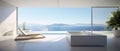 Kitchenroom and ocean view in sunrise or sunset by generate AI.