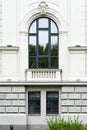 building facade large semicircular arched wooden window