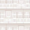 Building facade seamless pattern. City architectural retro blueprint