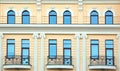 Building facade with windows. residential building industry in the city