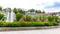 Building facades and fountain, Karlovy Vary Royalty Free Stock Photo