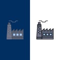 Building, Factory, Construction, Industry  Icons. Flat and Line Filled Icon Set Vector Blue Background Royalty Free Stock Photo