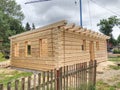 Building family house from spruce logs. Semi finished building