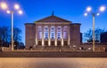 Poznan. Facade of the building of the opera house at sunrise. Royalty Free Stock Photo