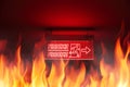 Building fire and Fire Exit sign emergency