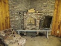 Building a fireplace in a house using old bricks. Beautiful bricklaying Royalty Free Stock Photo