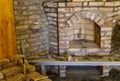 Building a fireplace in a house using old bricks. Beautiful bricklaying Royalty Free Stock Photo