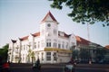 Building a form of the classic settlement of corner buildings found in many colonial architecture, located in the Surabaya city Royalty Free Stock Photo