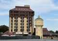 The building of the former Dunav Hotel and the Old Vukovar Water Tower from 1913 - Slavonia, Croatia / BivÃÂ¡i hotel Dunav Royalty Free Stock Photo