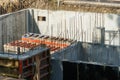 Building foundation construction. Monolithic concrete and reinforced concrete structures on the construction site. The use of