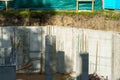 Building foundation construction. Monolithic concrete and reinforced concrete structures on the construction site. The use of