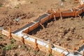 A building foundation with wooden formwork Royalty Free Stock Photo