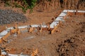 A building foundation with wooden formwork Royalty Free Stock Photo