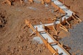 A building foundation with wooden formwork Royalty Free Stock Photo