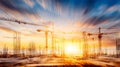 Building the Future Sunrise Construction Site with Dramatic Sky Effects Royalty Free Stock Photo