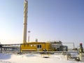 Building a gas boiler house with a chimney. Boiler room at an industrial facility.