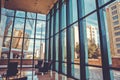 Building glass . window view of the building . Empty office room on modern building with sunlight