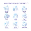 Building goals concept icons set. Setting target to achieve. SWOT strategies. Self-development idea thin line RGB color Royalty Free Stock Photo