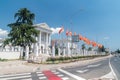 Building of Government of the Republic of Macedonia and lots of Macedonian flags