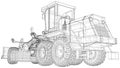 Building Grader Isolated. 3D rendering. Wire-frame. The layers of visible and invisible lines are separated. EPS10
