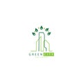 Building, green leaf logo illustration line design template vector Royalty Free Stock Photo