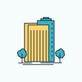 Building, Green, Plant, City, Smart Flat Icon. green and Yellow sign and symbols for website and Mobile appliation. vector