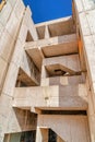 Building with hallways and stairways against blue sky in San Diego California