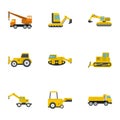 Building heavy vehicle icon set, flat style