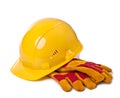 Building helmet and protective gloves Royalty Free Stock Photo