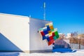 Building eureka is Finnish science center with multi-colored cubes creating optical illusion