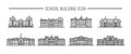 Building high school of the American or European, Asia line art vector icons