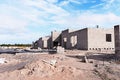 Building, home new and construction site with brick wall outside for property development, growth and improvement. House Royalty Free Stock Photo