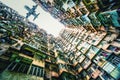 A building in Hong Kong with airplane fly over Royalty Free Stock Photo