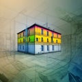 Building house on blueprints - construction project. Generative AI Royalty Free Stock Photo