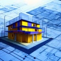 Building house on blueprints - construction project. Generative AI Royalty Free Stock Photo