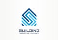 Building, house, construction creative symbol concept. Real estate abstract business logo idea. Ornament, interior Royalty Free Stock Photo