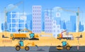 Building house construction site vector flat cartoon illustration. Architectural industrial process Royalty Free Stock Photo