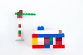Building a house with a crane, scenery with children blocks