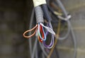 Building a house electrical wiring in an isolated corrugation Royalty Free Stock Photo