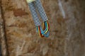 Building a house electrical wiring in an isolated corrugation Royalty Free Stock Photo