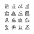 Building House or Home Black Thin Line Icon Set. Vector Royalty Free Stock Photo