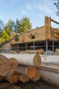 Building a house made of wooden balks Royalty Free Stock Photo