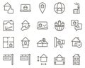 building, house, terrace set vector icons. Real estate icon set. Simple Set of Real Estate Related Vector Line Icons. Contains Royalty Free Stock Photo