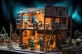 Building house on with worker, construction model