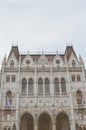 Building of the Hungarian Parliament Orszaghaz in Budapest, Hungary. The seat of the National Assembly. Detail photo of the facade