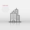 Building icon in flat style. Town skyscraper apartment vector illustration on white isolated background. City tower business Royalty Free Stock Photo